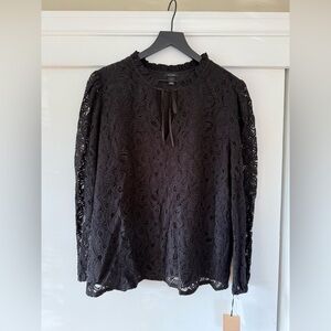 Halogen® Tie Front Lace Cotton Blend Blouse | BLACK, Size XL